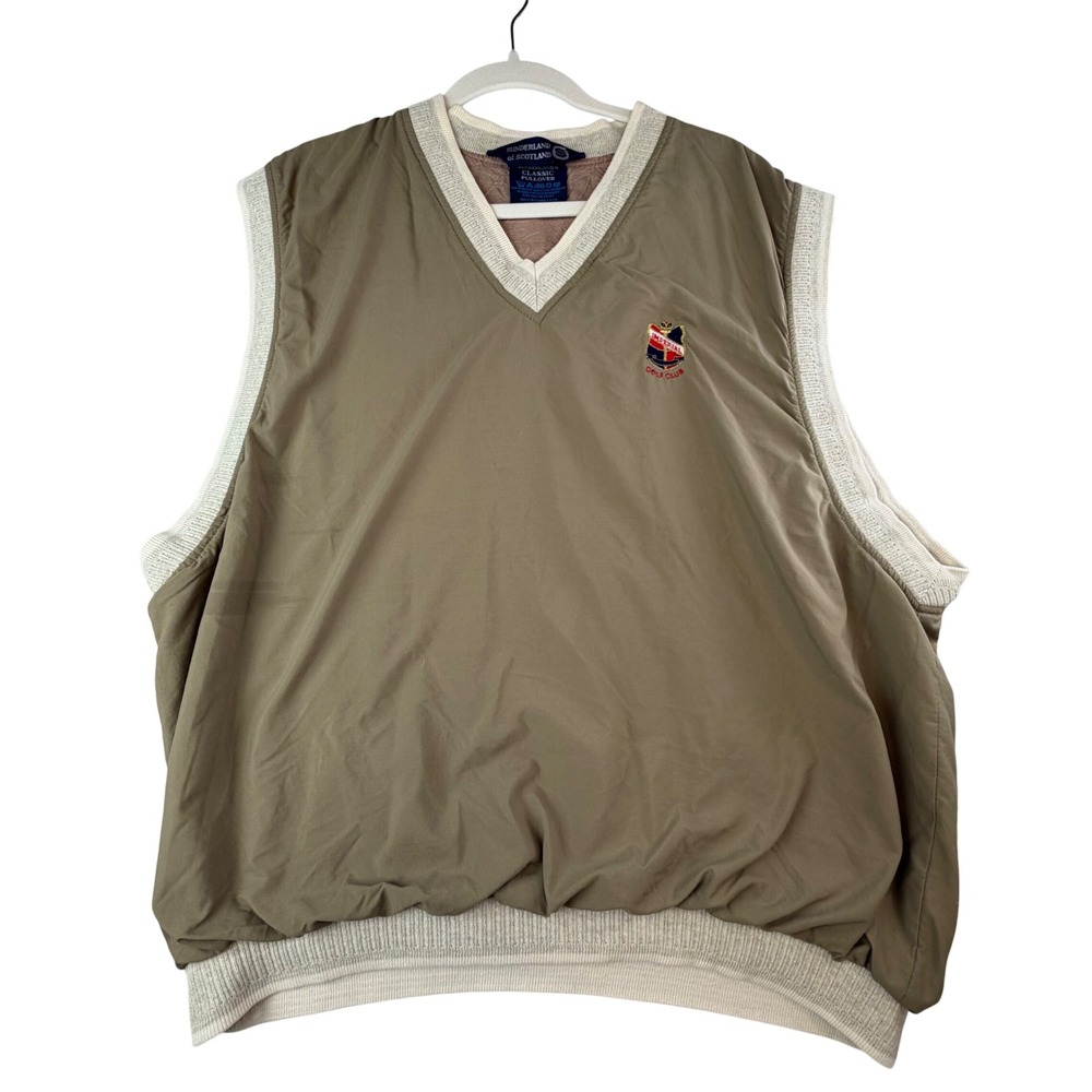 Sunderland of Scotland Golf Wind Vest Khaki Tan V Neck Pullover Quiet Luxury XL‎